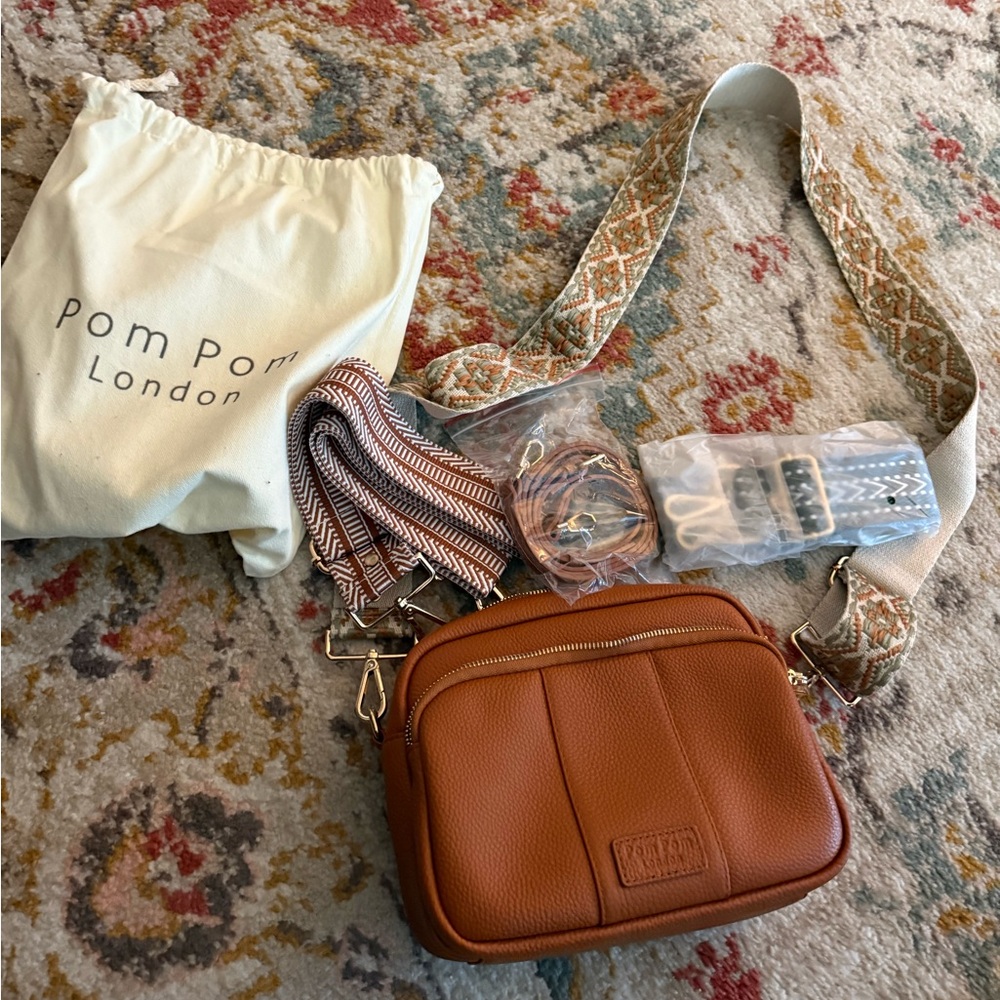 Pom Pom London Brown Crossbody Bag with Straps